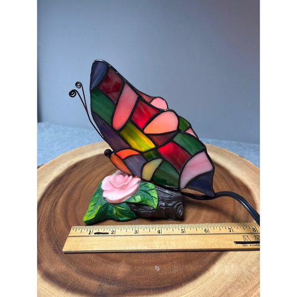 Stained Glass Butterfly Accent Lamp with Rose Base - Picture 8 of 9